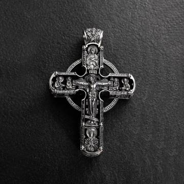 Серебряный крест "Иисус Христос со святыми. Спаси и Сохрани" (на укр. языке) с эбеновым деревом 1602 Серебряный крест "Иисус Христос со святыми. Спаси и Сохрани" (на укр. языке) с эбеновым деревом 1602