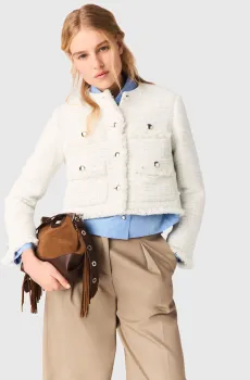 Женский белый твидовый жакет Белый 38 MAJE MFPVE00769_Ecru