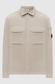 Бежевая рубашка на молнии с логотип патч