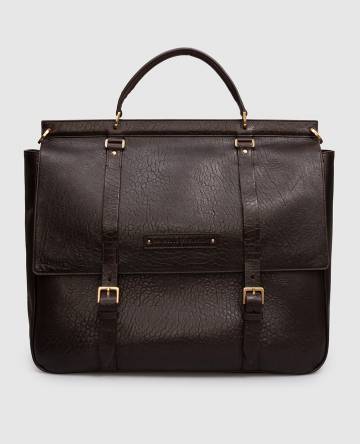 Коричневый кожаный портфель Casual с патчем логотипа Коричневый кожаный портфель Casual с патчем логотипа