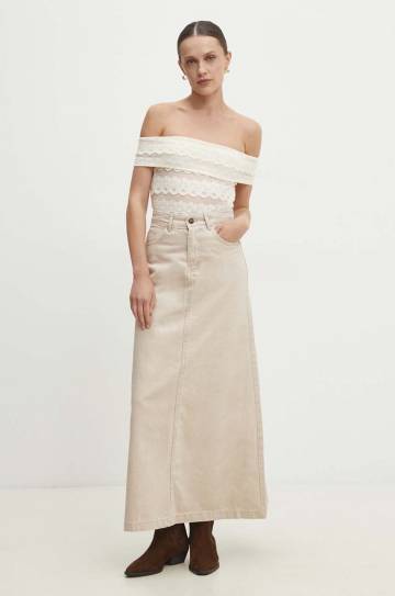 Джинсовая юбка Answear Lab цвет бежевый maxi прямая Джинсовая юбка Answear Lab цвет бежевый maxi прямая