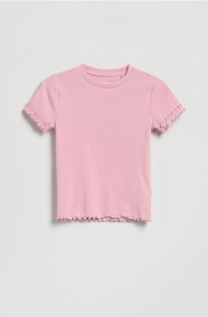 Reserved - Бавовняна футболка з оборками - рожевий - 408HU-30X