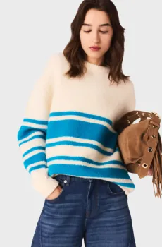 Женский белый шерстяной свитер Белый 36 MAJE MFPPU00966_Ecru - Turquoise