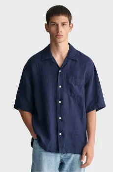 Мужская темно-синяя льняная рубашка REL GMNT DYED LINEN SS Синий XL Gant 3240079