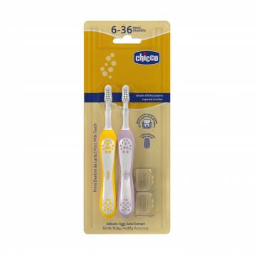 Набор детских зубных щеток Chicco First Milk Teeth от 6 месяцев до 3 лет, (сиреневая, 1 шт + желтая, 1 шт) Набор детских зубных щеток Chicco First Milk Teeth от 6 месяцев до 3 лет, (сиреневая, 1 шт + желтая, 1 шт)