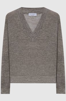 Коричневый пуловер с льном