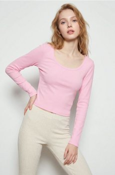 Бавовняна блузка з довгими рукавами - рожевий