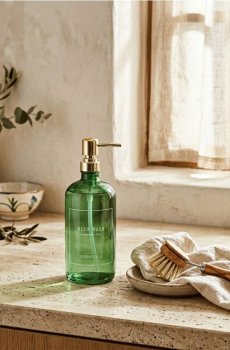 Скляна пляшка з дозатором для засобу для миття посуду - зелений