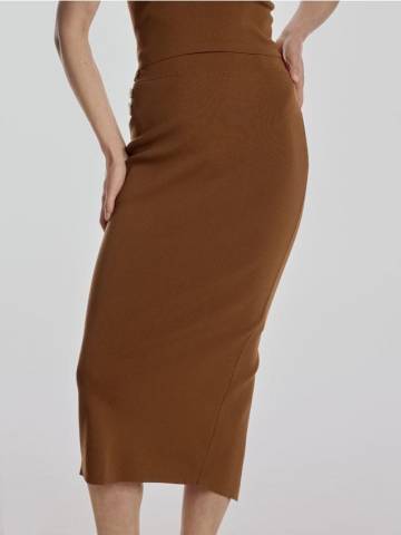 Reserved - Мідіспідниця з розрізом - золотисто-коричневий - 945FB-82X