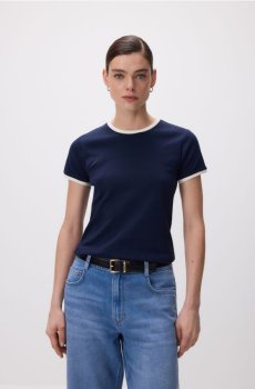 Reserved - Футболка с контрастной отделкой - темно-синій - TF230-59X