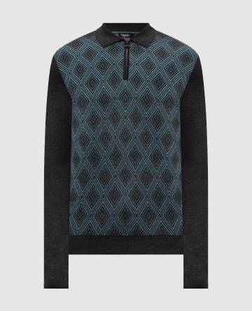 Серое поло с кашемиром и шелком в узор