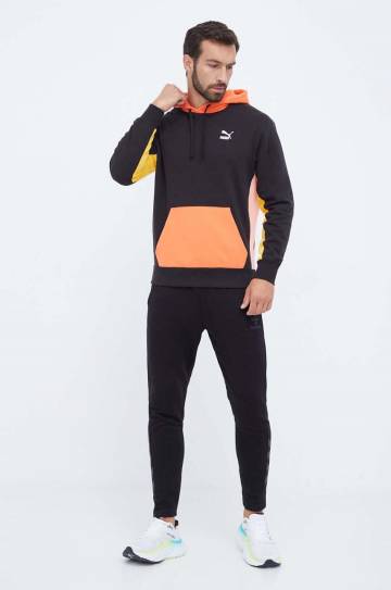 Хлопковая кофта Puma мужская цвет чёрный с капюшоном узор Хлопковая кофта Puma мужская цвет чёрный с капюшоном узор