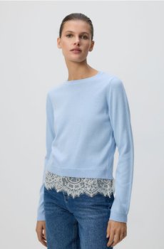 Reserved - Джемпер з мереживним оздобленням - блідо-блакитний - 806IM-05X