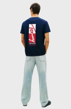 Мужская темно-синяя футболка SIGN BLOCK Синий M Tommy Jeans DM0DM22532