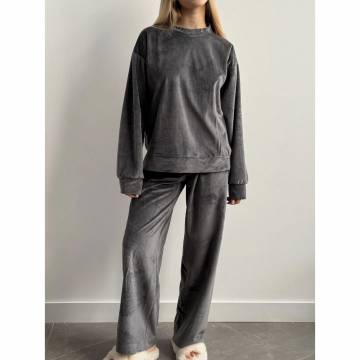 Костюм женский Miso Велюр (плюш), брюки и кофта, графит, размер M (13843)