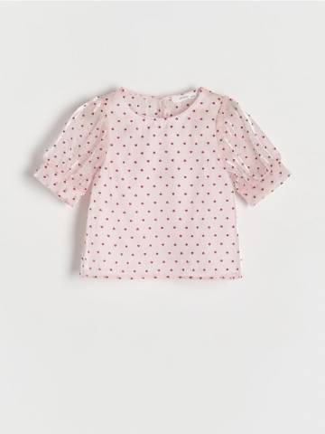 Reserved - Візерунчаста блузка з об’ємними рукавами - пастельний рожевий - 424DA-03X Reserved - Візерунчаста блузка з об’ємними рукавами - пастельний рожевий - 424DA-03X