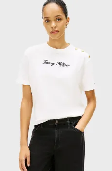 Женская белая футболка GOLD BTN SCRIPT MDRN SS TEE Белый M Tommy Hilfiger WW0WW47819