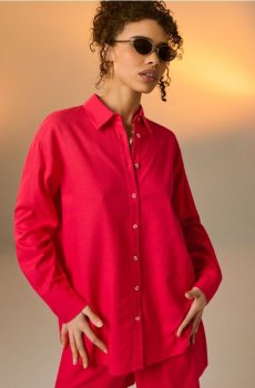 Сорочка oversize із додаванням льону - яскраво-рожевий