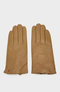Женские бежевые кожаные перчатки ESSENTIAL FLAG LEATHER GLOVES Бежевый M-L Tommy Hilfiger AW0AW17383