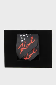 Женский черный шелковый платок с узором /K/HEARTS THIN SILK SCARF GP Черный ONESIZE Karl Lagerfeld A1W33077