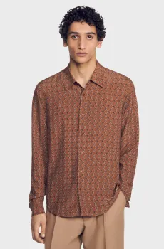 Мужская коричневая рубашка с узором Коричневый L Sandro SHPCM01789_Tobacco Brown