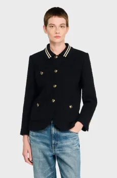 Женский черный твидовый блейзер Черный 34 Sandro SFPVE01224_Black