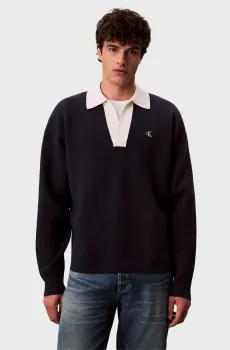 Мужское темно-синее поло SOLID OVERSIZED JOHNNY COLLAR Синий L Calvin Klein Jeans LV04RD303G