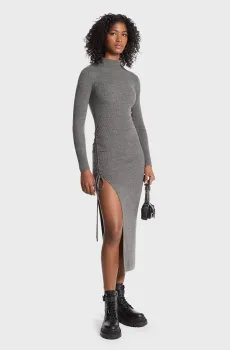 Женское серое шерстяное платье MERINO RUCHED MIDI DRESS Серый S Michael Kors MF482LZ4VR