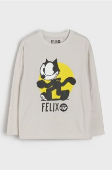 Бавовняна футболка з довгим рукавом з принтом Felix Cat - кремовий