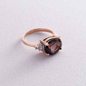 Золотое кольцо (дымчатый кварц, фианиты) к03056 Золотое кольцо (дымчатый кварц, фианиты) к03056