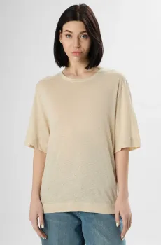 Женская бежевая льняная футболка Бежевый XS BOSS 50556387;287