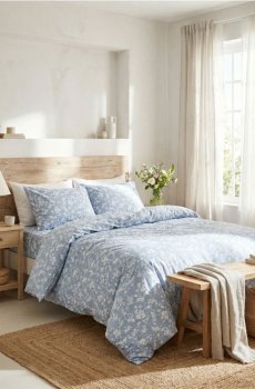 Комплект постільної білизни з квітами - блакитний