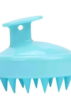 Щетка-массажер для кожи головы Cosmo Shop силиконовая, круглая с ручкой, матовая голубая, 1 шт (CS041MB)