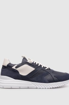 Синие кожаные кроссовки с монограммой