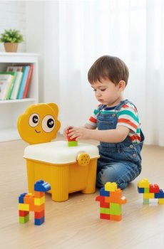 Іграшка – Стілець із контейнером для кубиків і набором кубиків - різнобарвний