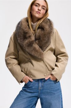 Reserved - Куртка зі знімним коміром - бежевий - 387KK-08X