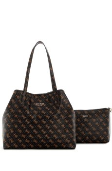 GUESS Women Brand Logo Printed Structured Tote Bag With Pouch