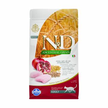 Низкозерновой сухой корм для взрослых кошек Farmina N&D Ancestral Grain Adult с курицей, овсом, спельтой и гранатом, 1.5 кг Низкозерновой сухой корм для взрослых кошек Farmina N&D Ancestral Grain Adult с курицей, овсом, спельтой и гранатом, 1.5 кг