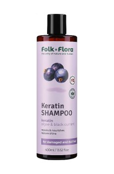 Кератиновый шампунь для волос Folk & Flora Keratin Shampoo Черная смородина, 400 мл