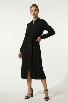 Сукня-сорочка з віскози з домішкою льону - чорний