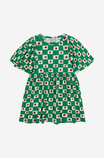 Хлопковое детское платье Bobo Choses цвет зелёный mini расклешённая Хлопковое детское платье Bobo Choses цвет зелёный mini расклешённая