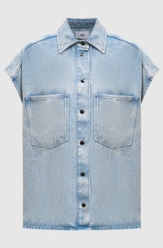 Голубой джинсовый жилет с эффектом потертости