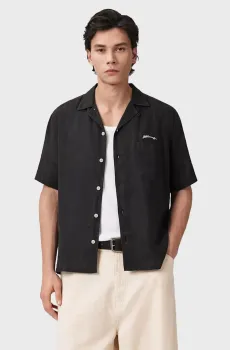 Мужская черная льняная рубашка WILDER Черный XL AllSaints M053SE