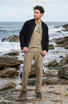 Прямі штани з льоновою сумішшю - світло-зелений