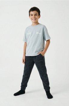 Бавовняна футболка з написом - блакитний