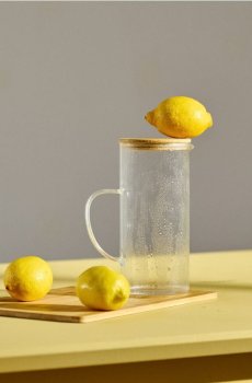 Рифлений глечик з бамбуковою кришкою та ручкою - clear