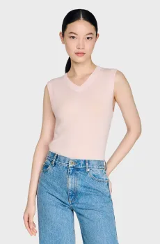 Женский пудровый шерстяной жилет Розовый L Sandro SFPPU02762_Light Pink