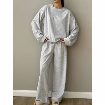 Костюм женский Miso Велюр, штаны и кофта, светло-серый, размер S (13671)