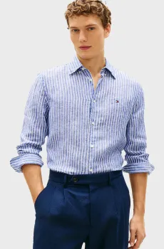 Мужская синяя льняная рубашка в полоску BENGAL Синий M Tommy Hilfiger MW0MW42400