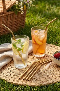 Металеві соломинки зі щіточкою, 6 шт. - золотий